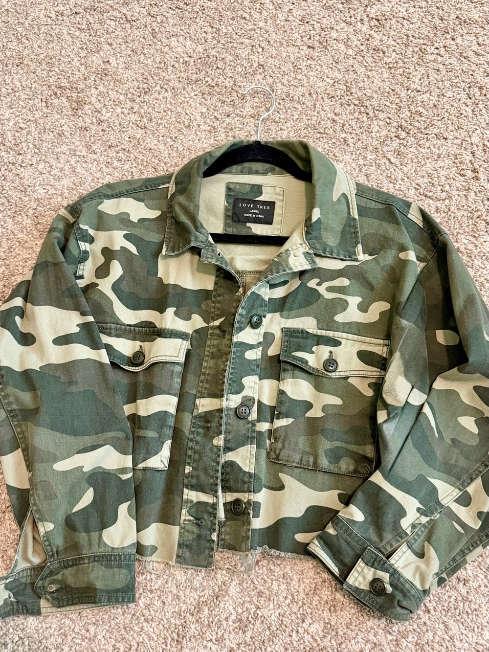 Love Tree Olive & Khaki Camo Cropped Utility Jacket